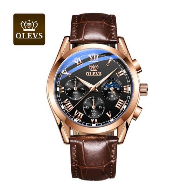 Olevs-2871BRGL-Mens-Quartz-Chronograph-Leather-Belt-Watch