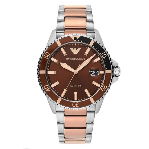 Emporio-Armani-Mens-Diver-Analog-Brown-Dial-Stainless-Steel-Watch-AR11340-1
