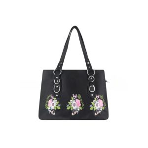 Black Flower Embroidered Handbag for Women-BOBO-01