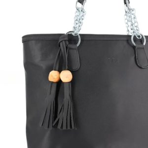 Solid Color Tote Handbag with Tassel - GCI (Black)