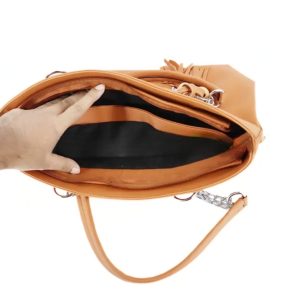 Solid Color Tote Handbag with Tassel - GCI (Brown)