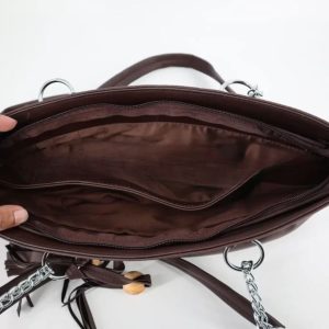 Solid Color Tote Handbag with Tassel - GCI (Chocolate)
