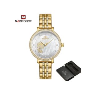 Naviforce NF5017 Golden Stainless Steel Analog Watch For Women