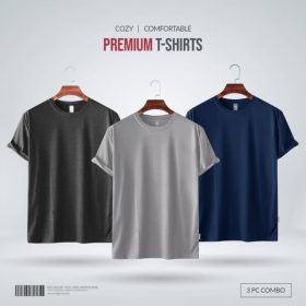 Mens-Premium-Blank-T-shirt-Combo-Anthra-Melange-Silver-Navy