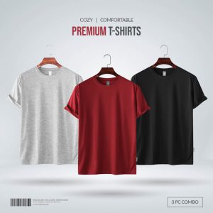 Mens-Premium-Blank-T-shirt-Combo-Gray-Melange-Red-Black