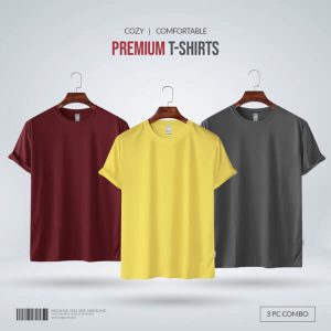 Mens-Premium-Blank-T-shirt-Combo-Maroon-Yellow-Charcoal