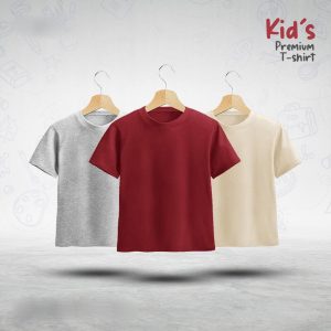 Kids-Premium-Blank-T-Shirt-Combo-Gray-Melange-Red-Cream