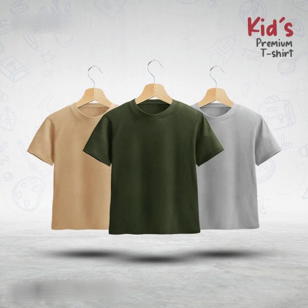 Kids-Premium-Blank-T-Shirt-Combo-Tan-Olive-Silver