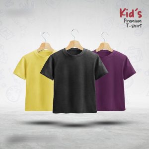 Kids-Premium-Blank-T-Shirt-Combo-Yellow-Anthra-Melange-Purple