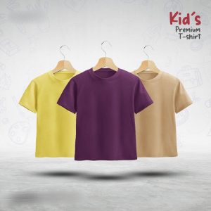 Kids-Premium-Blank-T-Shirt-Combo-Yellow-Purple-Tan