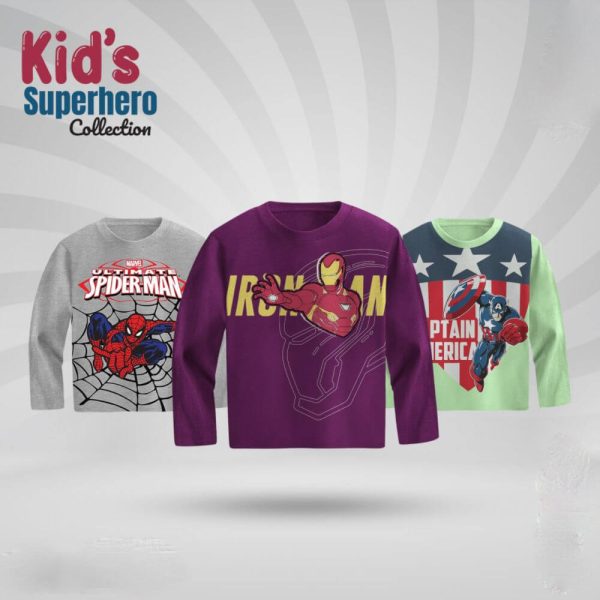 Kids-Premium-Full-Sleeve-T-Shirt-Combo-Spiderman-Ironman-Captain-America