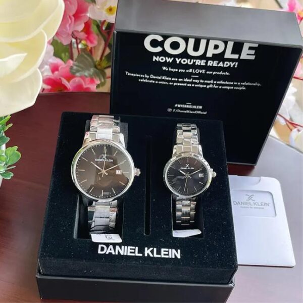 Daniel-Klein-Black-Dial-Silver-tone-Couple-Watch