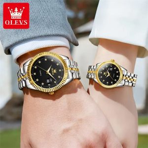 Olevs-5526-Luxurious-Black-Dial-Two-tone-Couple-Watch-2