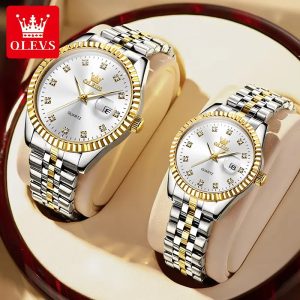 Olevs-5526-Luxurious-White-Dial-Two-tone-Couple-Watch-1