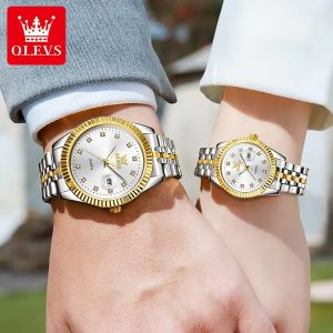 Olevs-5526-Luxurious-White-Dial-Two-tone-Couple-Watch-2