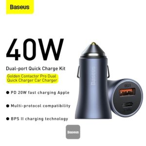 Baseus-Car-Charger-Golden-Contactor-Pro-Dual-Quick-Charger-UC-40W-With-Type-C-to-Lightning-For-Iphone-Data-Cable-1m