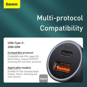 Baseus-Car-Charger-Golden-Contactor-Pro-Dual-Quick-Charger-UC-40W-With-Type-C-to-Lightning-For-Iphone-Data-Cable-1m
