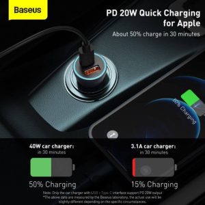 Baseus-Car-Charger-Golden-Contactor-Pro-Dual-Quick-Charger-UC-40W-With-Type-C-to-Lightning-For-Iphone-Data-Cable-1m