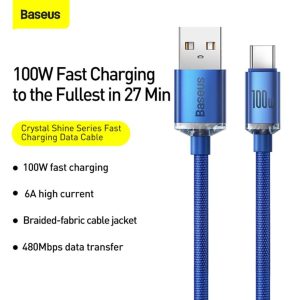 Baseus-USB-to-Type-C-100W-Crystal-Shine-Series-Fast-Charging-Data-Cable-1.2m-Blue