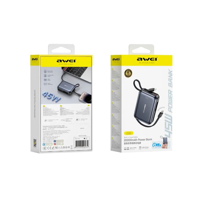Awei-C03-45W-Fast-Charging-Power-Bank-20000mAh