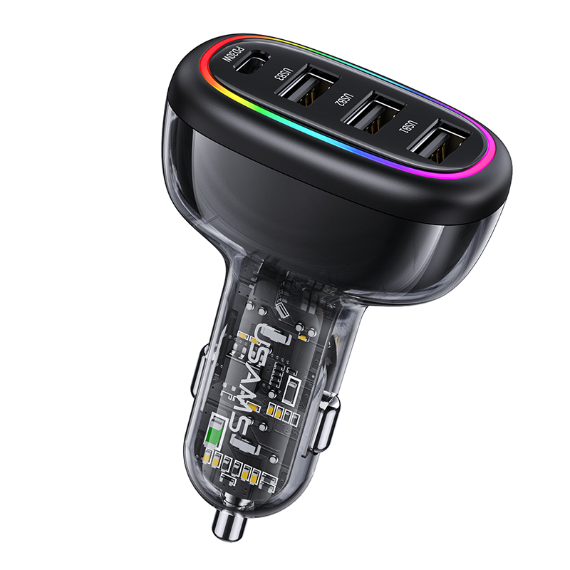 Usams-US-CC170-C34-PD30W-48W-4-port-Transparent-Car-Fast-Charger